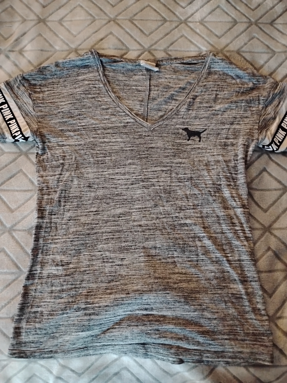PINK Victoria's Secret Heather Gray V-Neck Logo Tee XS